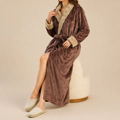 La boutique du peignoir Peignoir Velours Femme - Col Fausse Fourrure, Marron Chocolat
