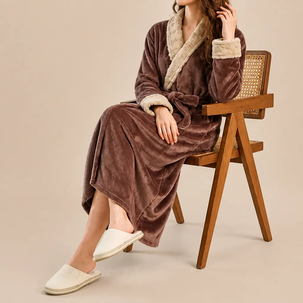 La boutique du peignoir Peignoir Velours Femme - Col Fausse Fourrure, Marron Chocolat
