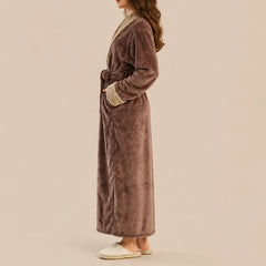 La boutique du peignoir Peignoir Velours Femme - Col Fausse Fourrure, Marron Chocolat