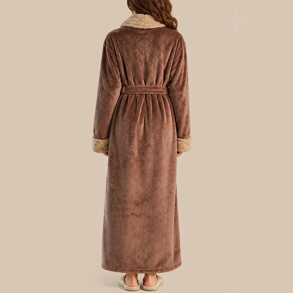 La boutique du peignoir Peignoir Velours Femme - Col Fausse Fourrure, Marron Chocolat