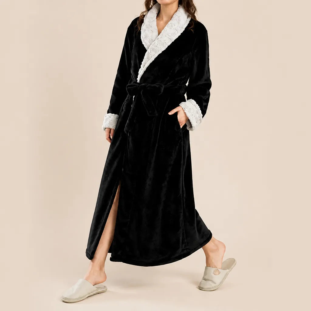 La boutique du peignoir Peignoir Velours Femme - Col Fausse Fourrure, Noir