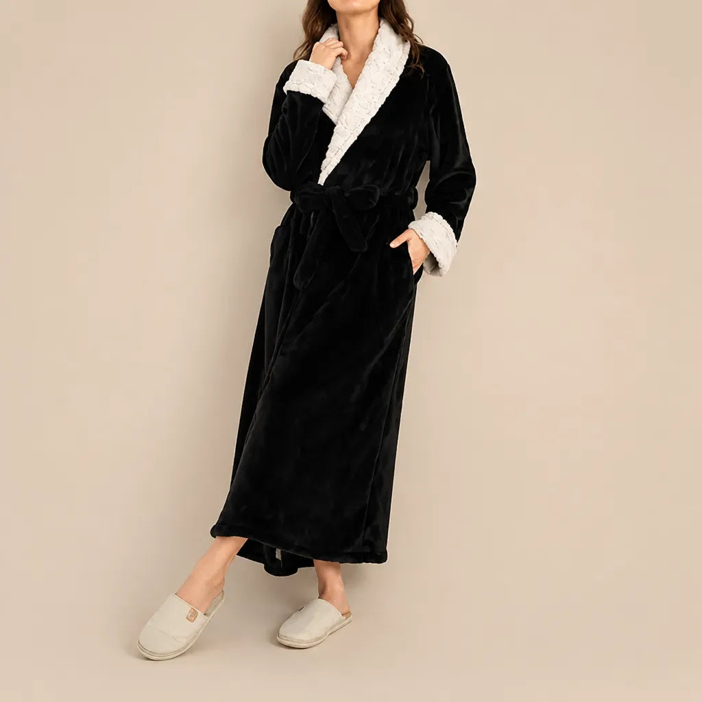 La boutique du peignoir Peignoir Velours Femme - Col Fausse Fourrure, Noir