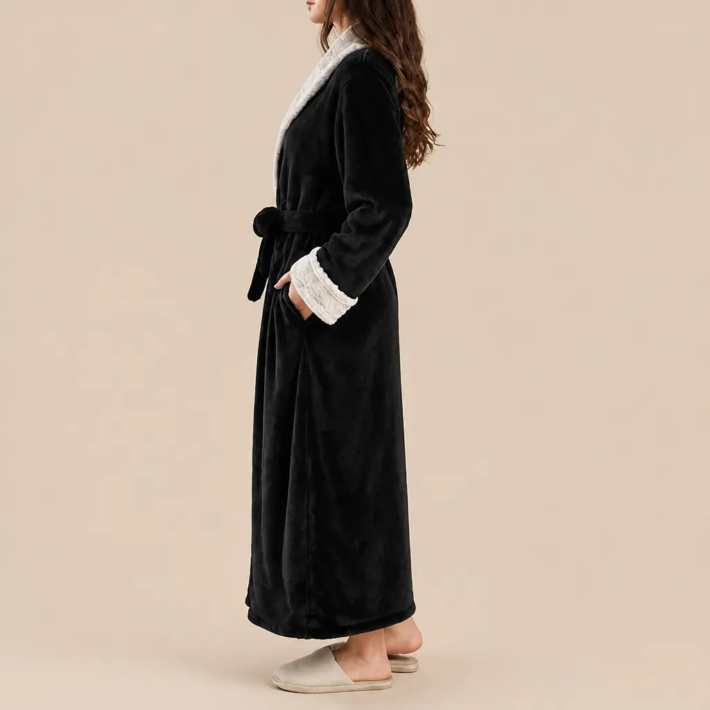 La boutique du peignoir Peignoir Velours Femme - Col Fausse Fourrure, Noir
