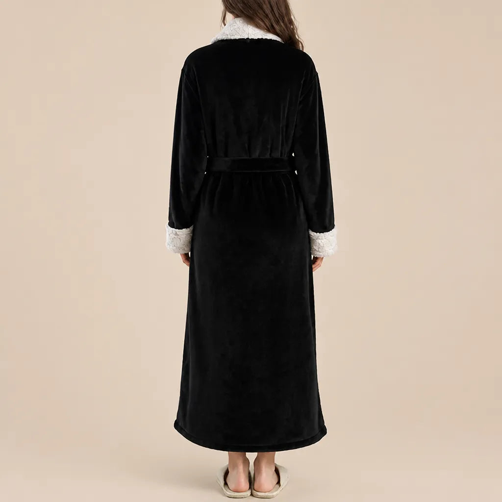La boutique du peignoir Peignoir Velours Femme - Col Fausse Fourrure, Noir