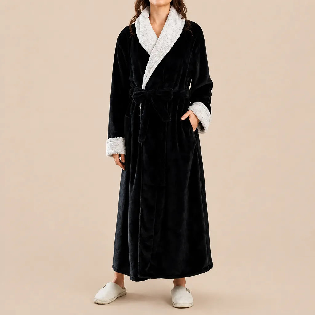 La boutique du peignoir Peignoir Velours Femme - Col Fausse Fourrure, Noir
