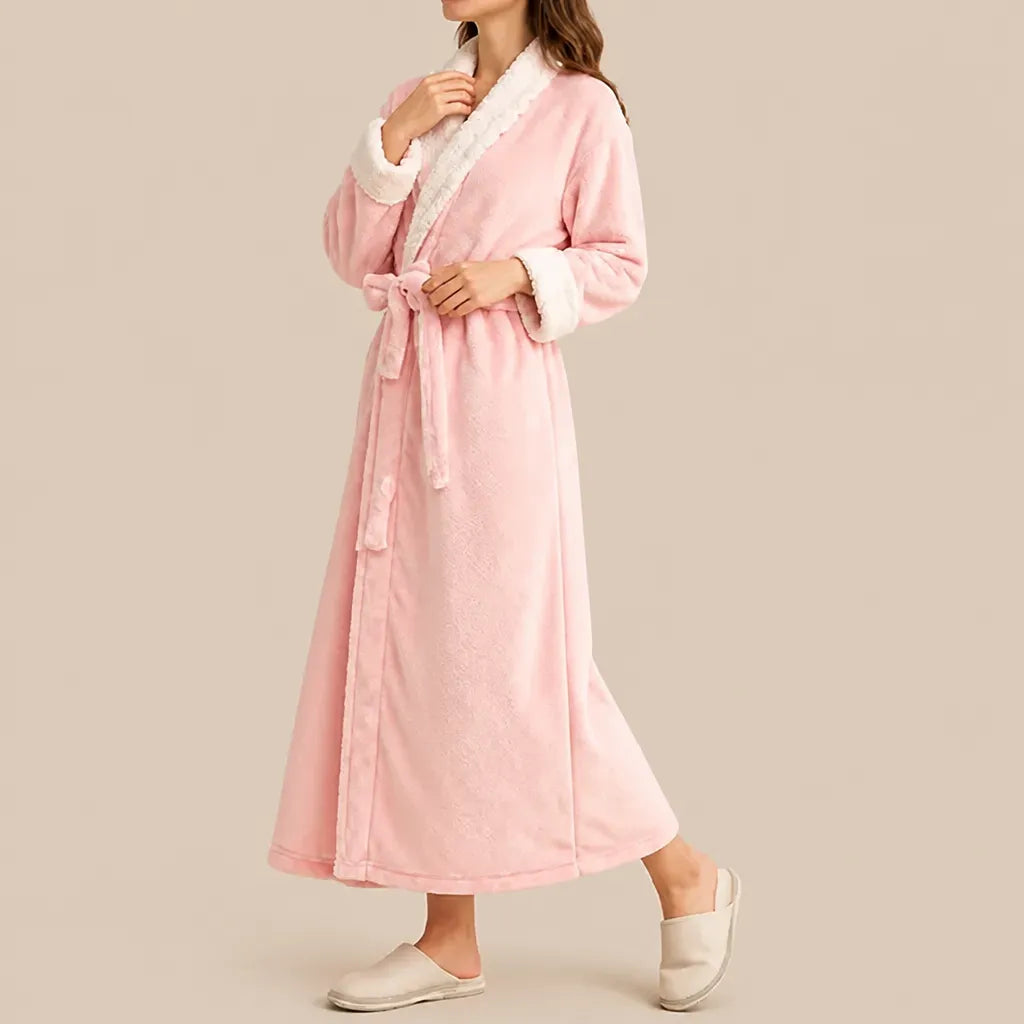 La boutique du peignoir Peignoir Velours Femme - Col Fausse Fourrure, Rose Poudré