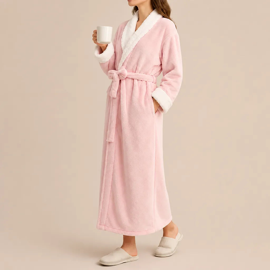 La boutique du peignoir Peignoir Velours Femme - Col Fausse Fourrure, Rose Poudré