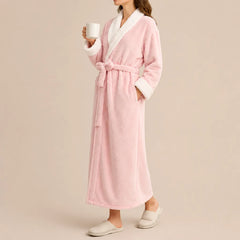 La boutique du peignoir Peignoir Velours Femme - Col Fausse Fourrure, Rose Poudré
