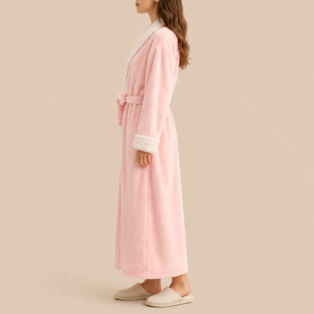 La boutique du peignoir Peignoir Velours Femme - Col Fausse Fourrure, Rose Poudré