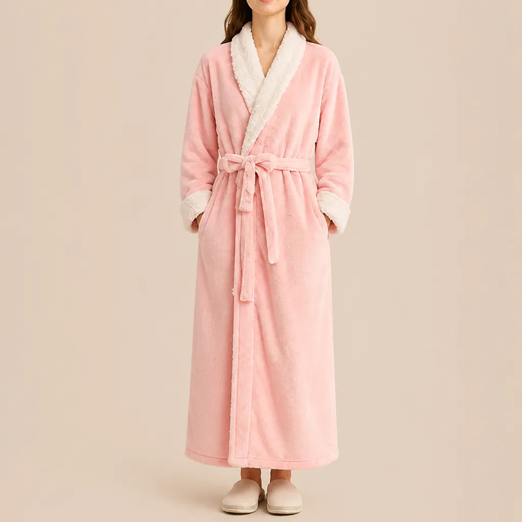 La boutique du peignoir Peignoir Velours Femme - Col Fausse Fourrure, Rose Poudré