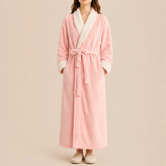 La boutique du peignoir Peignoir Velours Femme - Col Fausse Fourrure, Rose Poudré